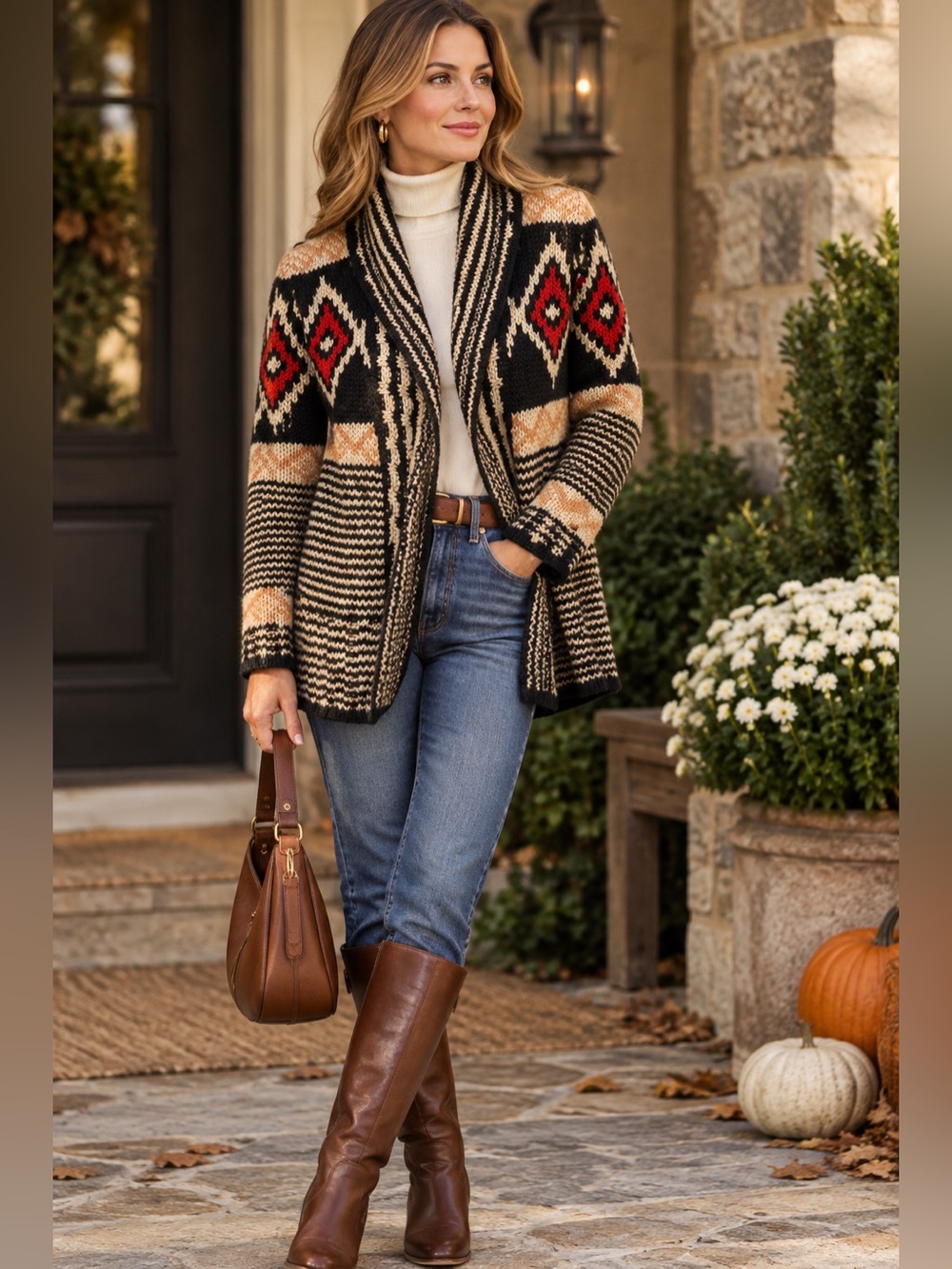 Pink Republic Aztec Pattern Open Draped Knit Cardigan - Picture 2 of 16
